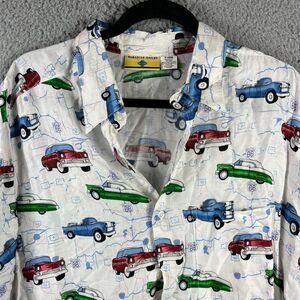VTG  PARADISE  Gold Shirt Mens XL White Button Route 66 Cars  Hawaiian Aloha